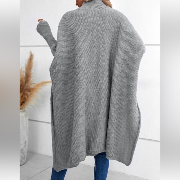 Cozy Mock Neck Dolman Sleeve High Low Hem knit Sweater Cape - Picture 2 of 16
